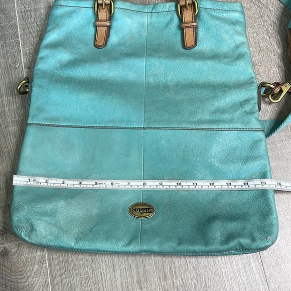 Vintage FOSSIL Teal Large Leather Explorer Foldover Crossbody Messenger Bag - Picture 13 of 15